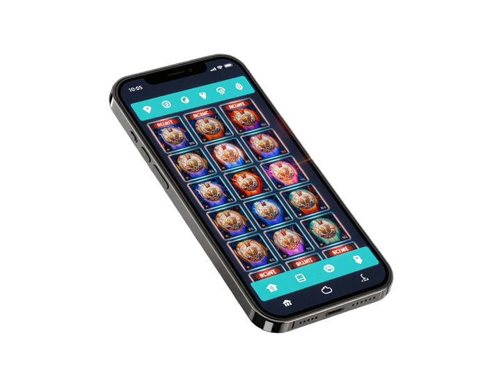Smartphone mit Betsson Casino-Lobby in t&uuml;rkis-orangem Neon-Design f&uuml;r mobiles Spielen im Live Casino online