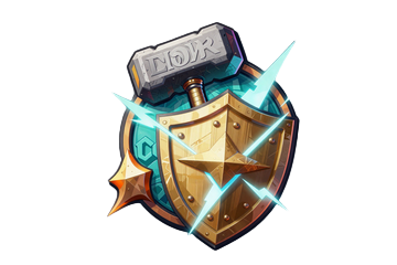 Hall of Gods Jackpot-Emblem mit Thor-Hammer und goldenem Schild als progressiver Jackpot bei Betsson